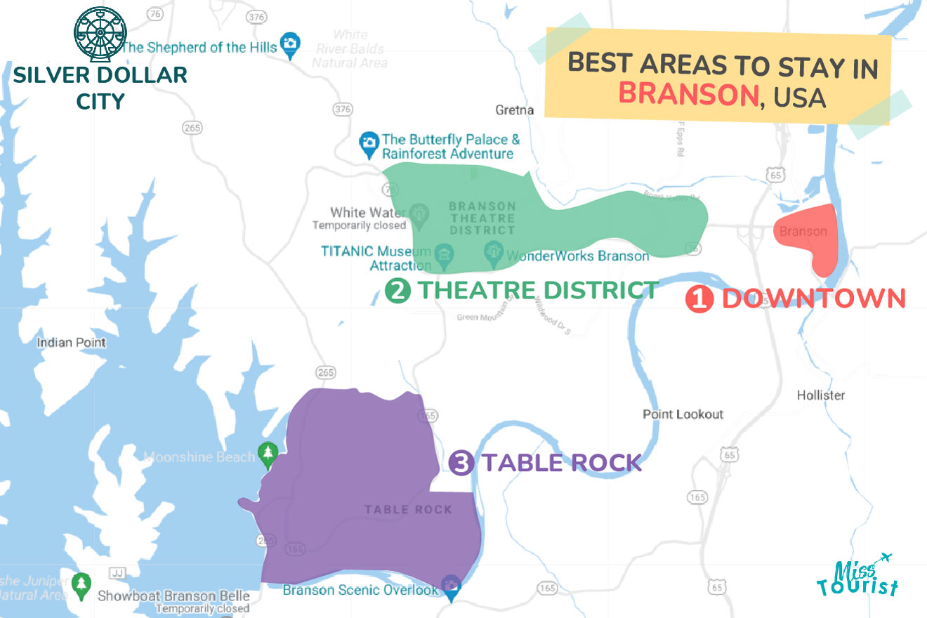 Map of best places to stay in Branson